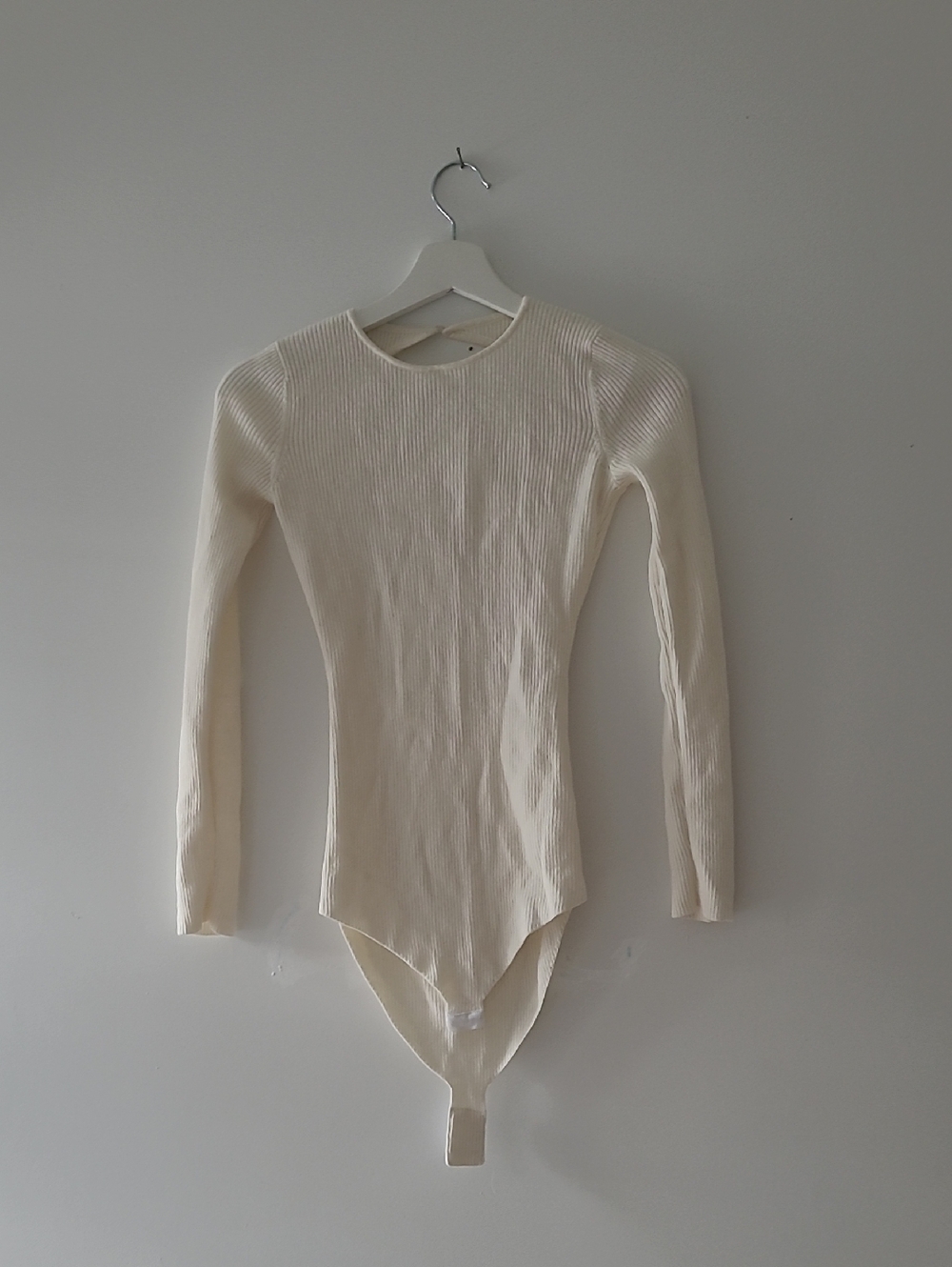 Sezane Merino Blend Long Sleeve Ribbed Cream One-Piece Bodysuit